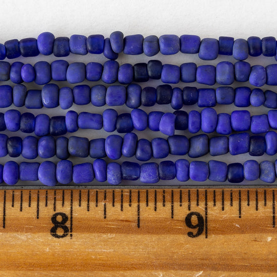 4mm Rustic Indonesian Glass Seed Beads - Opaque Cobalt Blue - Whole or Half Strand