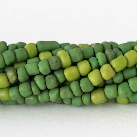 4mm Rustic Indonesian Glass Seed Beads - Opaque Green - Whole or Half Strand