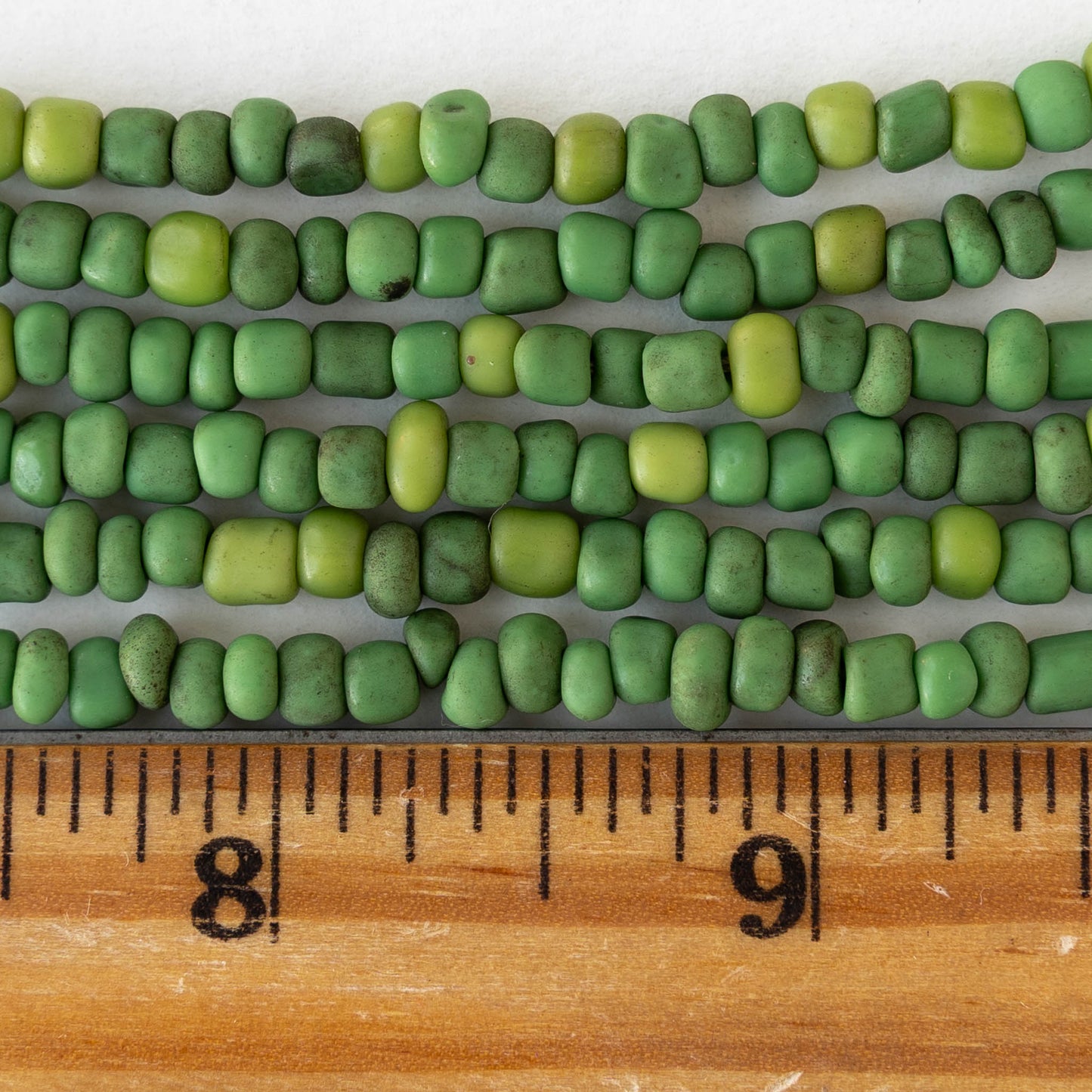 4mm Rustic Indonesian Glass Seed Beads - Opaque Green - Whole or Half Strand