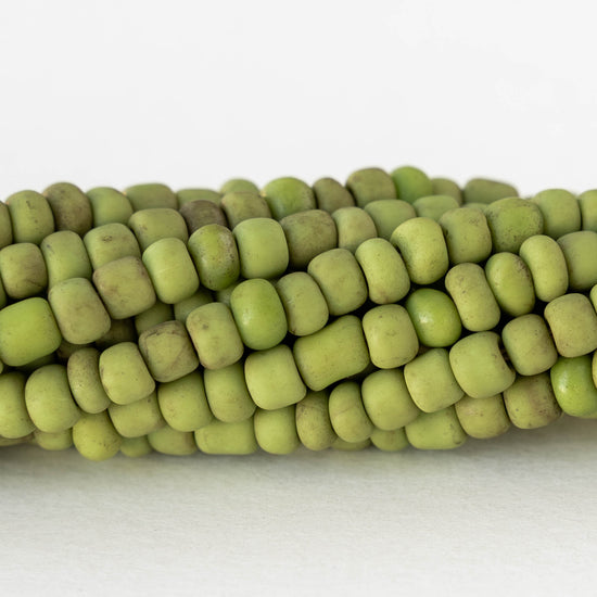 4mm Rustic Indonesian Glass Seed Beads - Opaque Light Green Green - Whole or Half Strand