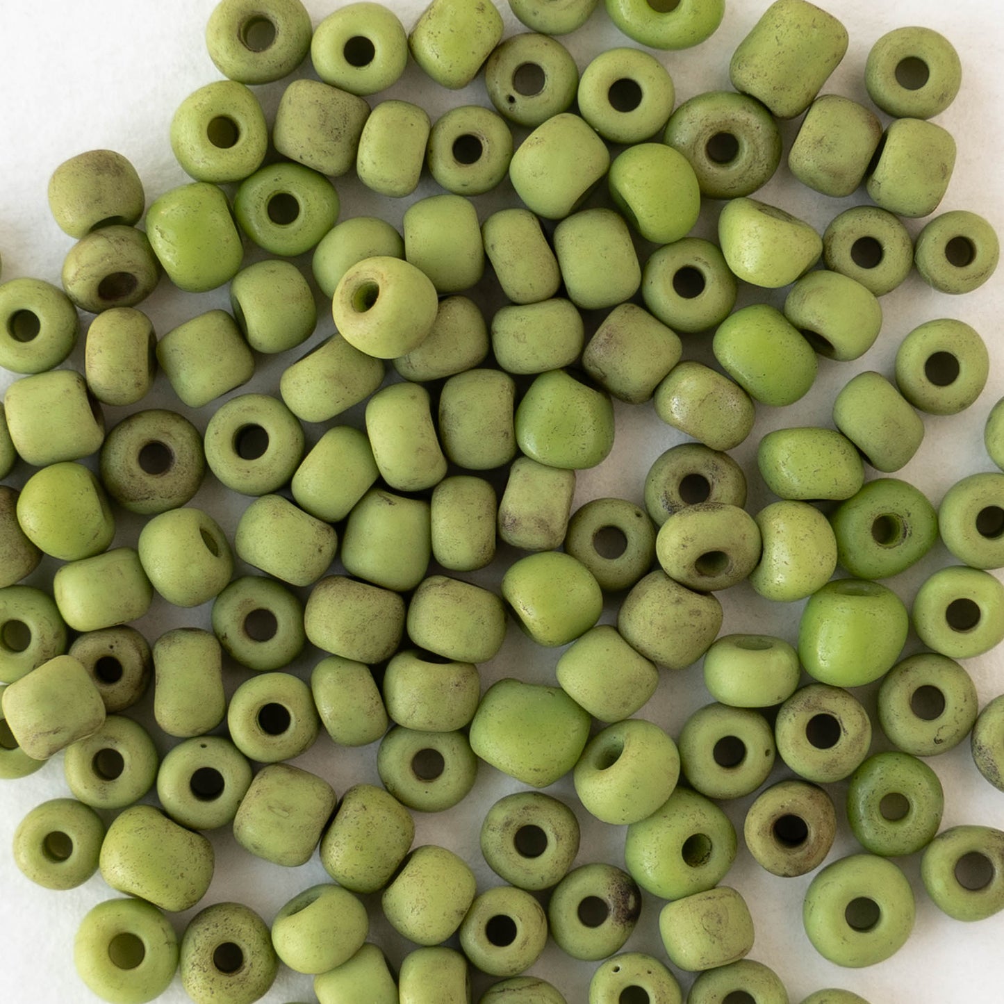 4mm Rustic Indonesian Glass Seed Beads - Opaque Light Green Green - Whole or Half Strand