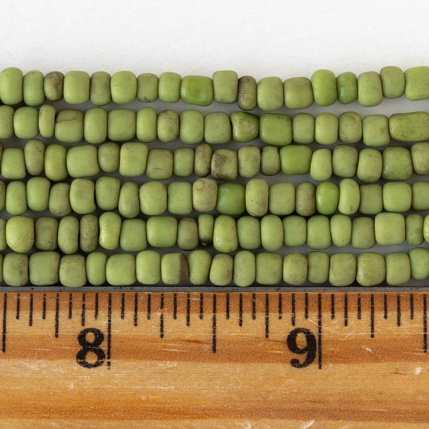 4mm Rustic Indonesian Glass Seed Beads - Opaque Light Green Green - Whole or Half Strand