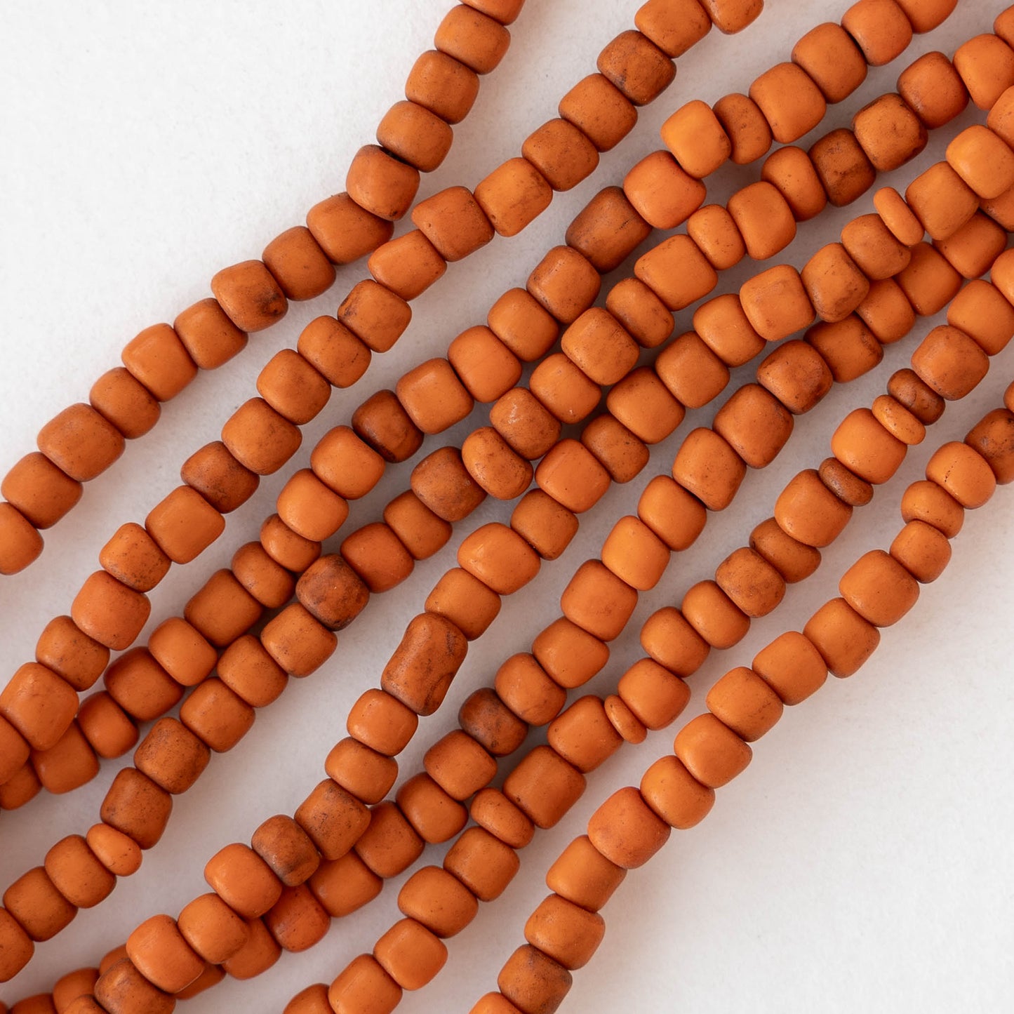 4mm Rustic Indonesian Glass Seed Beads - Opaque Orange - Whole or Half Strand