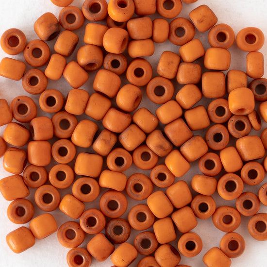 4mm Rustic Indonesian Glass Seed Beads - Opaque Orange - Whole or Half Strand