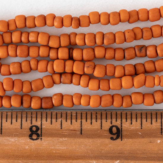 4mm Rustic Indonesian Glass Seed Beads - Opaque Orange - Whole or Half Strand