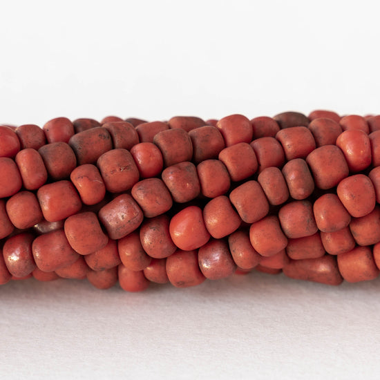 4mm Rustic Indonesian Glass Seed Beads - Opaque Red - Whole or Half Strand