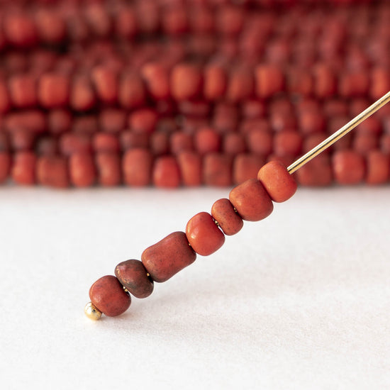 4mm Rustic Indonesian Glass Seed Beads - Opaque Red - Whole or Half Strand