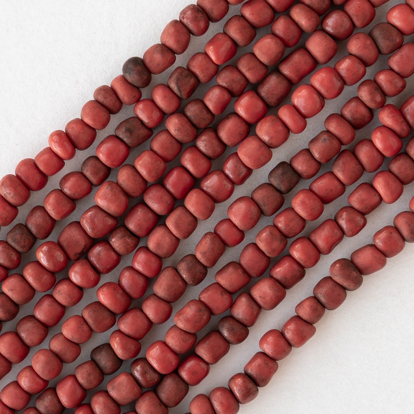 4mm Rustic Indonesian Glass Seed Beads - Opaque Red - Whole or Half Strand