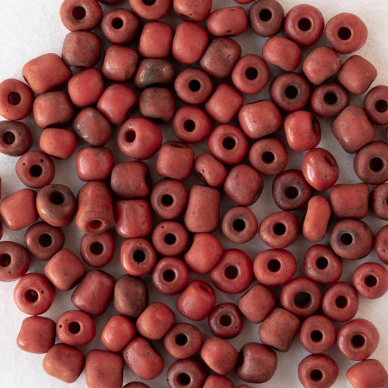 4mm Rustic Indonesian Glass Seed Beads - Opaque Red - Whole or Half Strand