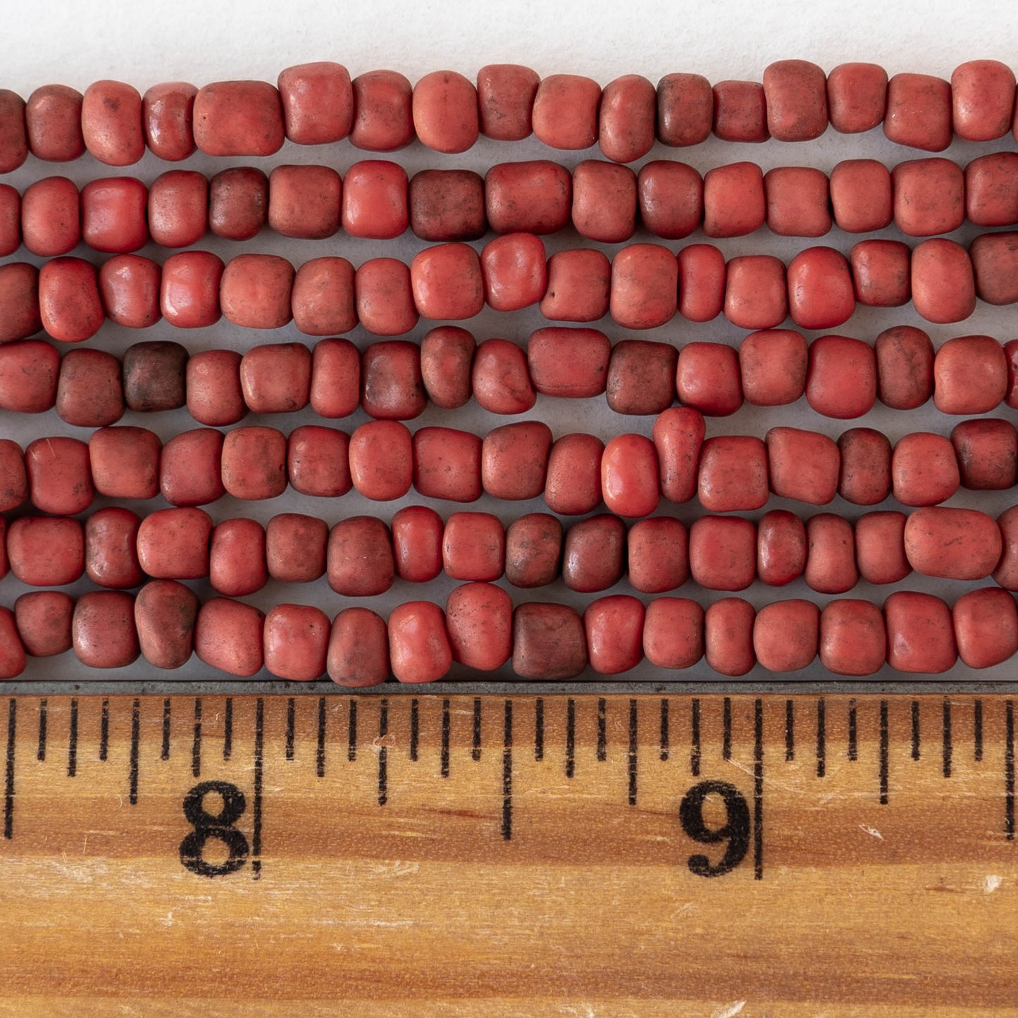 4mm Rustic Indonesian Glass Seed Beads - Opaque Red - Whole or Half Strand