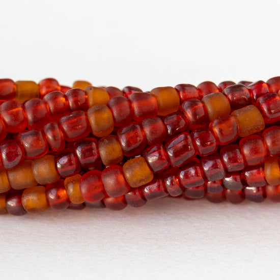 4mm Rustic Indonesian Glass Seed Beads - Transparent Red Orange - Whole or Half Strand