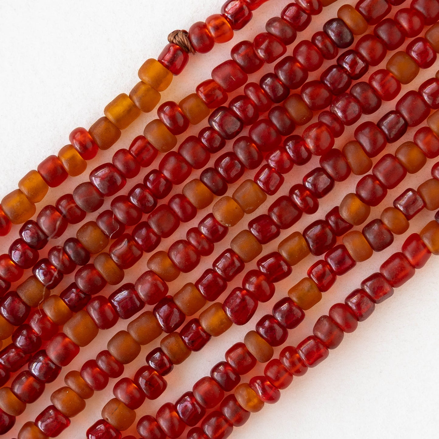 4mm Rustic Indonesian Glass Seed Beads - Transparent Red Orange - Whole or Half Strand