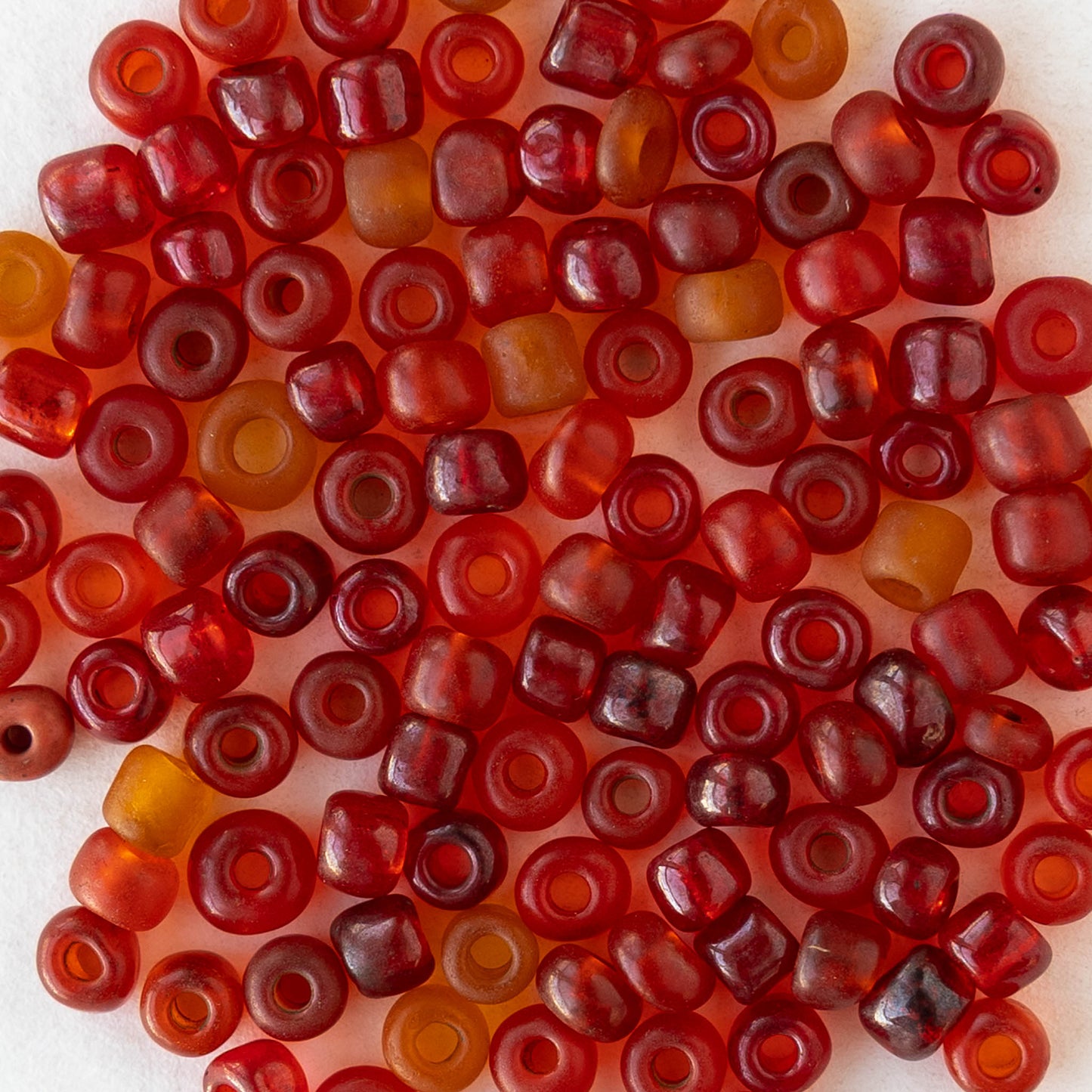 4mm Rustic Indonesian Glass Seed Beads - Transparent Red Orange - Whole or Half Strand