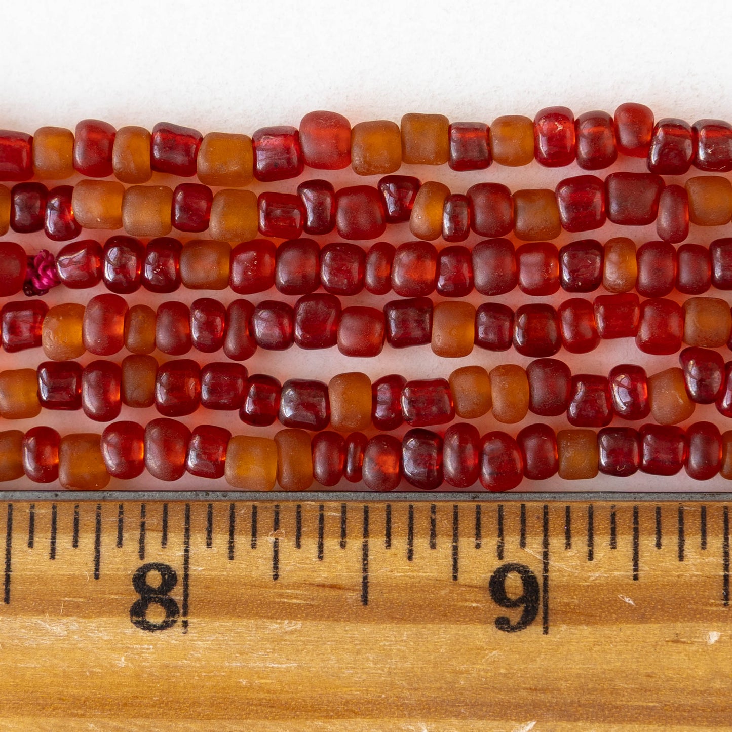 4mm Rustic Indonesian Glass Seed Beads - Transparent Red Orange - Whole or Half Strand