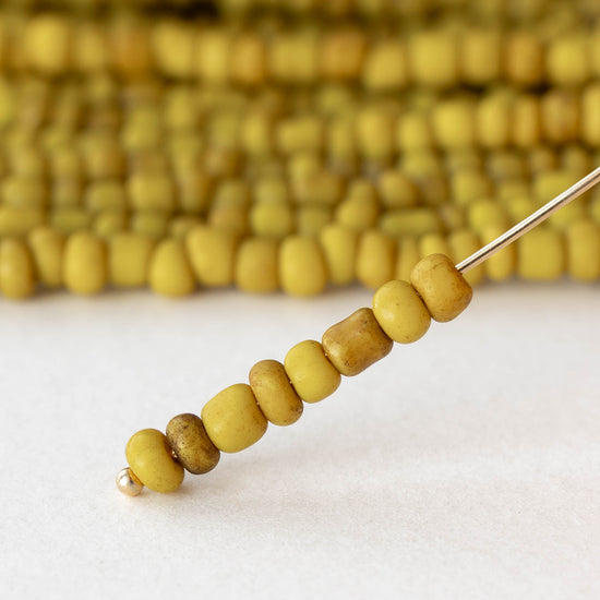 4mm Rustic Indonesian Glass Seed Beads - Opaque Yellow - Whole or Half Strand