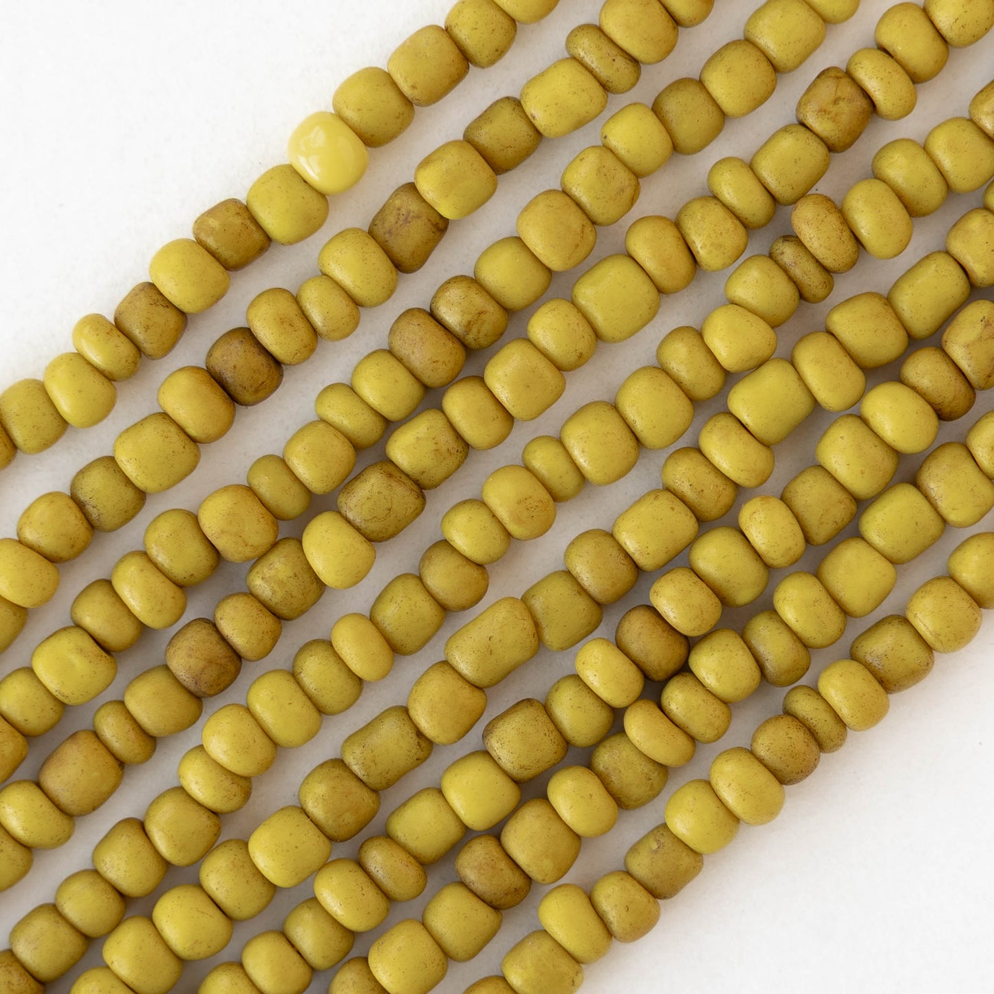 4mm Rustic Indonesian Glass Seed Beads - Opaque Yellow - Whole or Half Strand