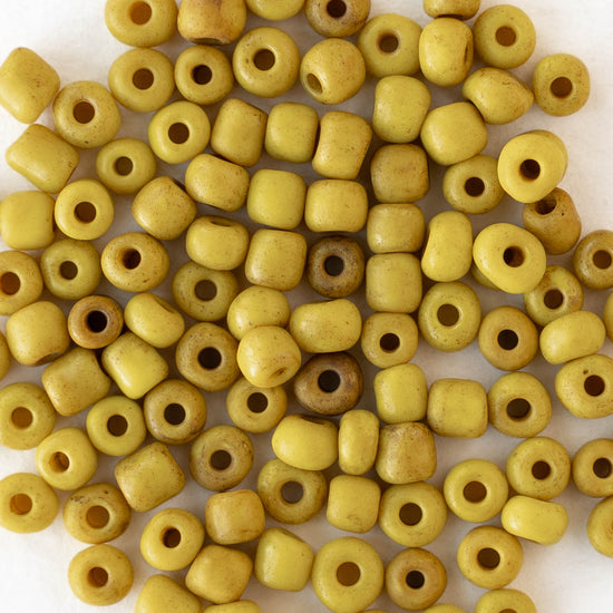 4mm Rustic Indonesian Glass Seed Beads - Opaque Yellow - Whole or Half Strand