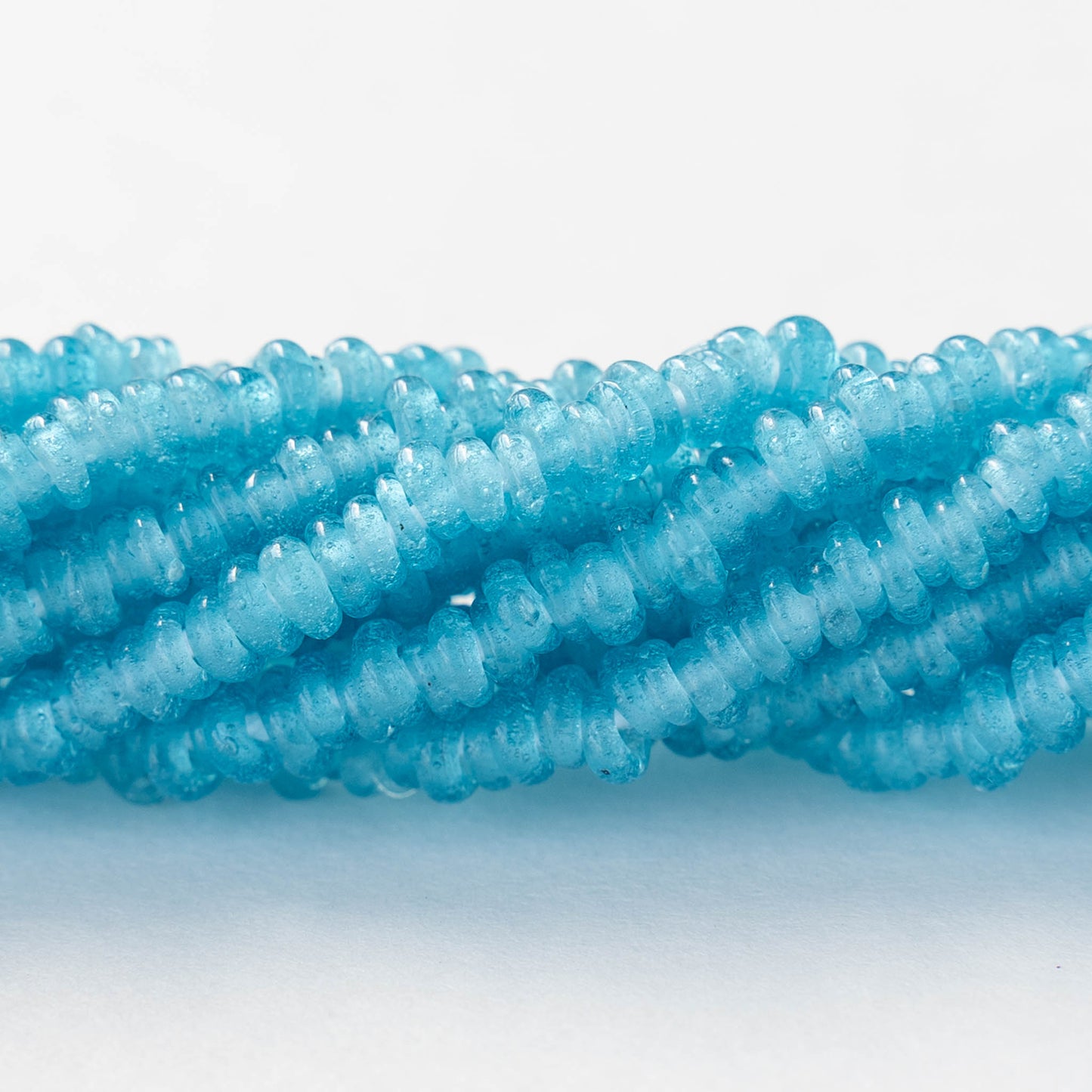 Rustic Indonesian Glass Abon Beads - Aqua - Whole or Half Strand