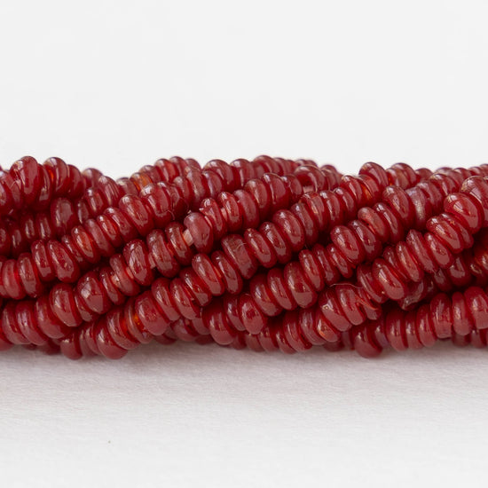 Rustic Indonesian Glass Abon  Beads - Dark Red - Whole or Half Strand