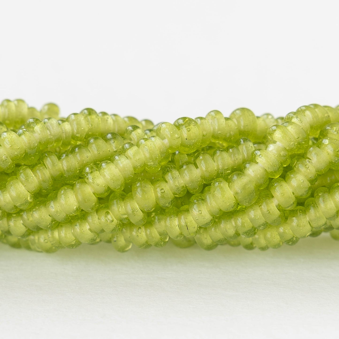 Rustic Indonesian Glass Abon  Beads - Light Green- Whole or Half Strand