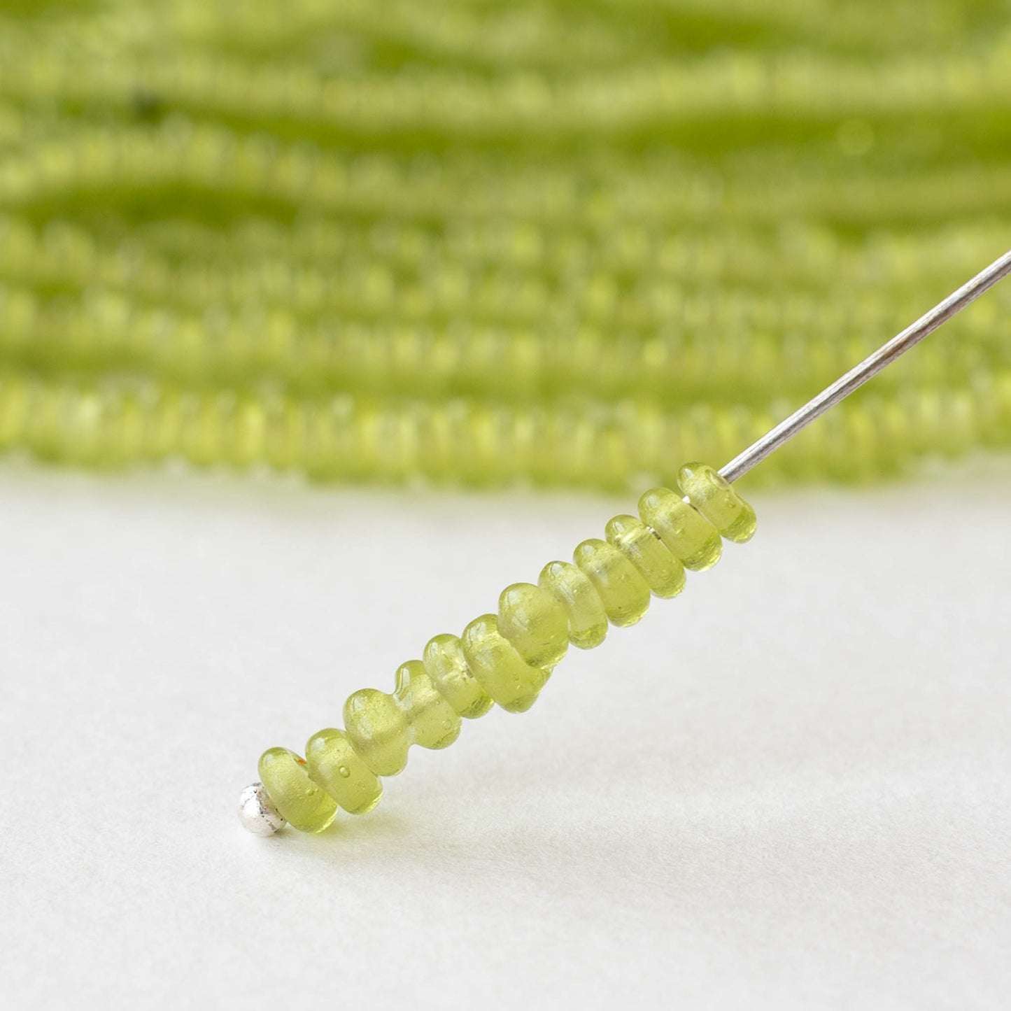 Rustic Indonesian Glass Abon  Beads - Light Green- Whole or Half Strand