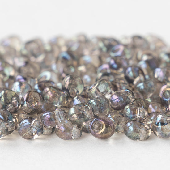 4mm Glass Magatama Teardrops - Transparent Gray AB - 24 grams