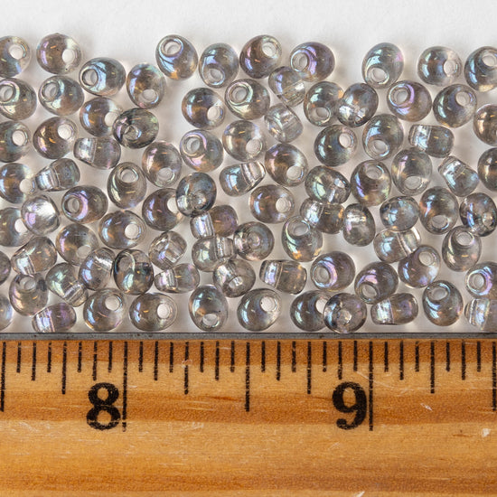 4mm Glass Magatama Teardrops - Transparent Gray AB - 24 grams