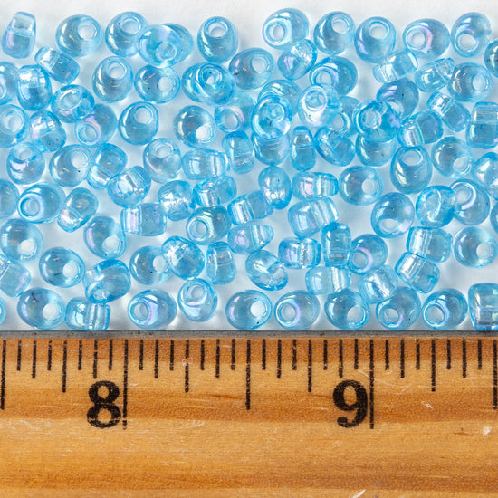 4mm Glass Magatama Teardrops - Transparent Light Blue Aqua AB - 24 grams