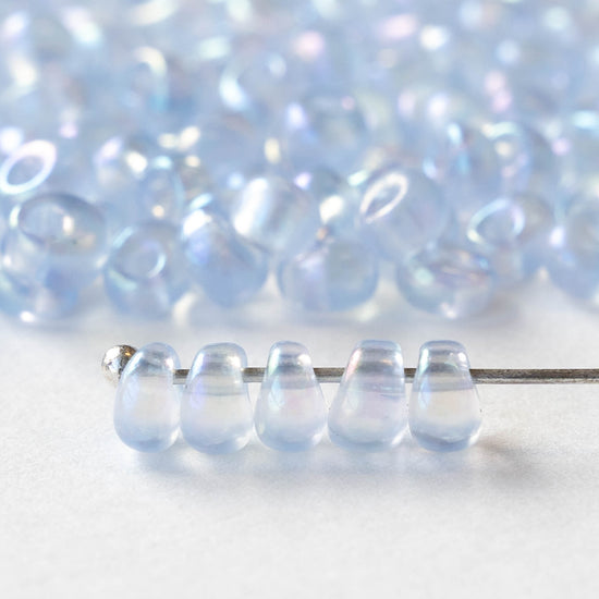 4mm Glass Magatama Teardrops - Transparent Pale Blue AB - 24 grams