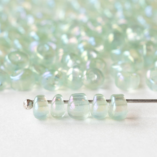 4mm Glass Magatama Teardrops - Transparent Pale Green AB - 24 grams