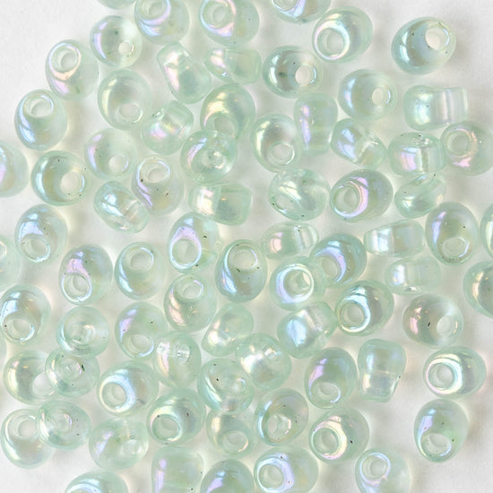 4mm Glass Magatama Teardrops - Transparent Pale Green AB - 24 grams