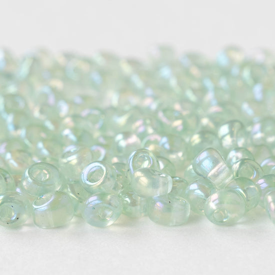 4mm Glass Magatama Teardrops - Transparent Pale Green AB - 24 grams