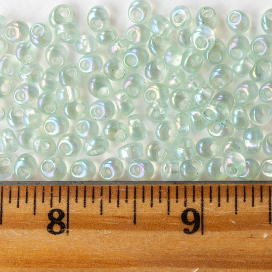 4mm Glass Magatama Teardrops - Transparent Pale Green AB - 24 grams