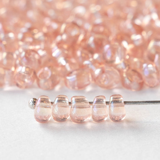 4mm Glass Magatama Teardrops - Transparent Pink AB - 24 grams