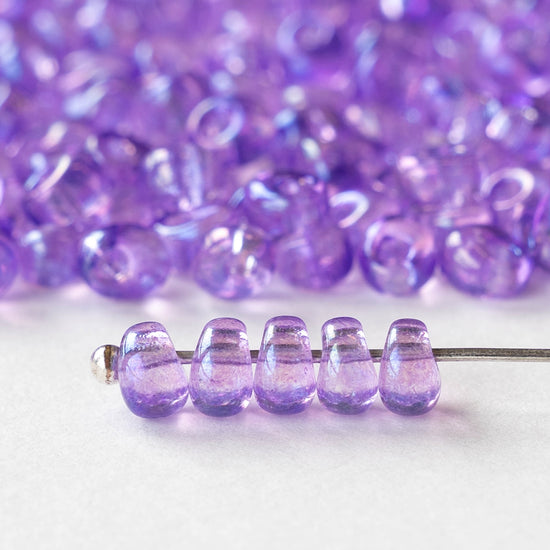 4mm Glass Magatama Teardrops - Transparent Purple AB - 24 grams