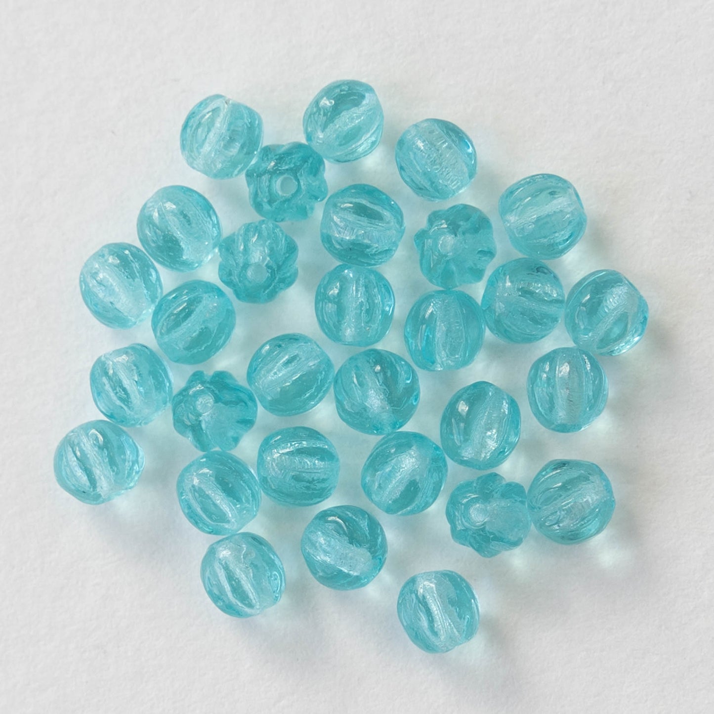 4mm Melon Beads - Transparent Seafoam - 120 Beads
