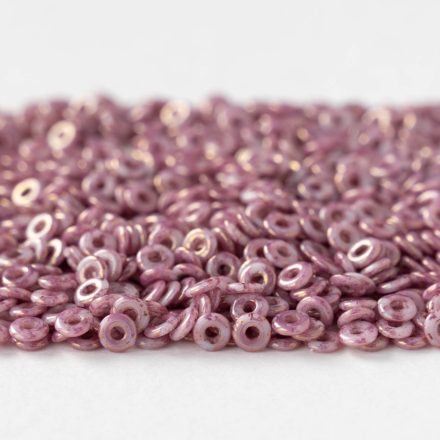 4mm Glass O-Ring Beads - White Pink Luster - 5 grams