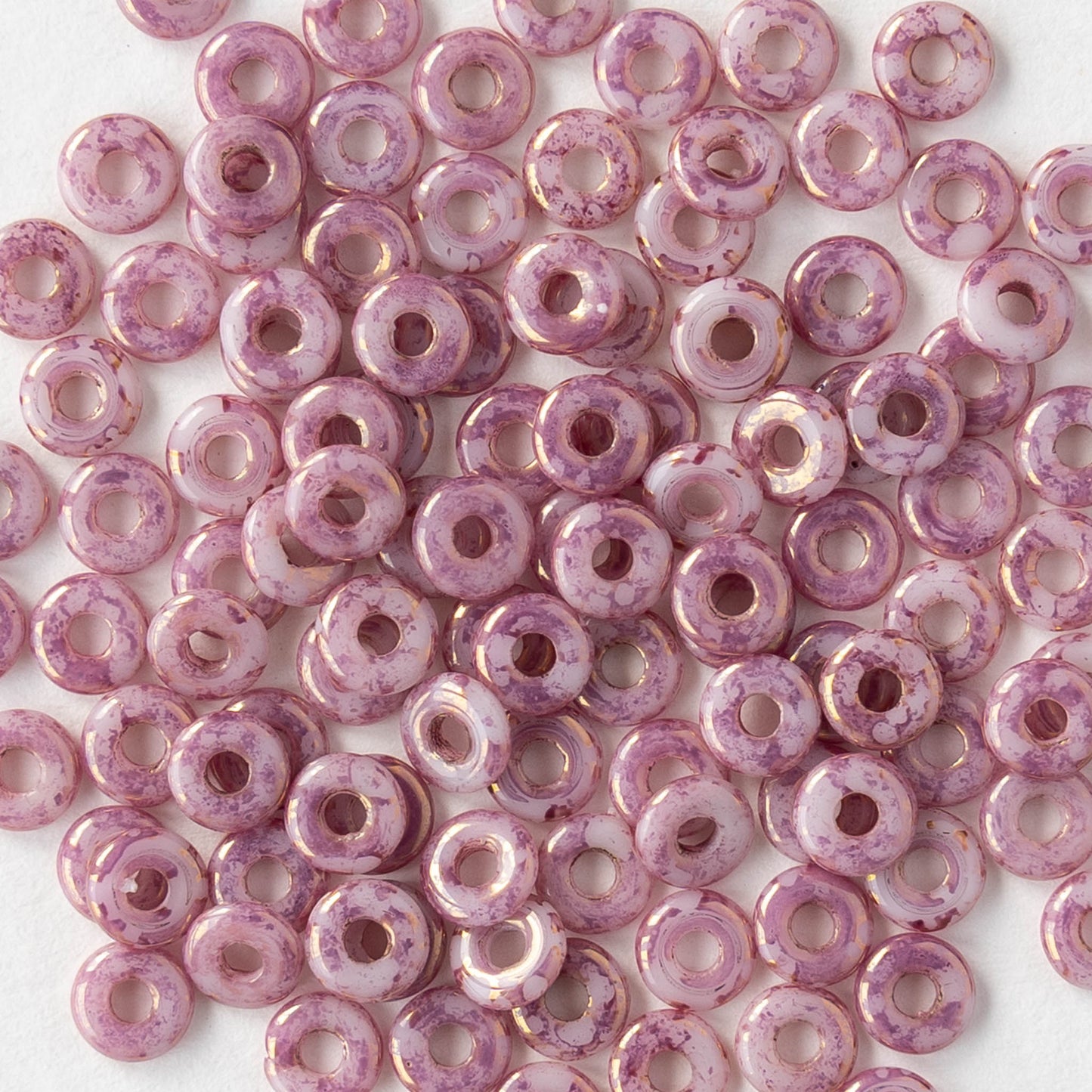 4mm Glass O-Ring Beads - White Pink Luster - 5 grams