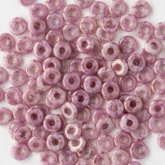 4mm Glass O-Ring Beads - White Pink Luster - 5 grams