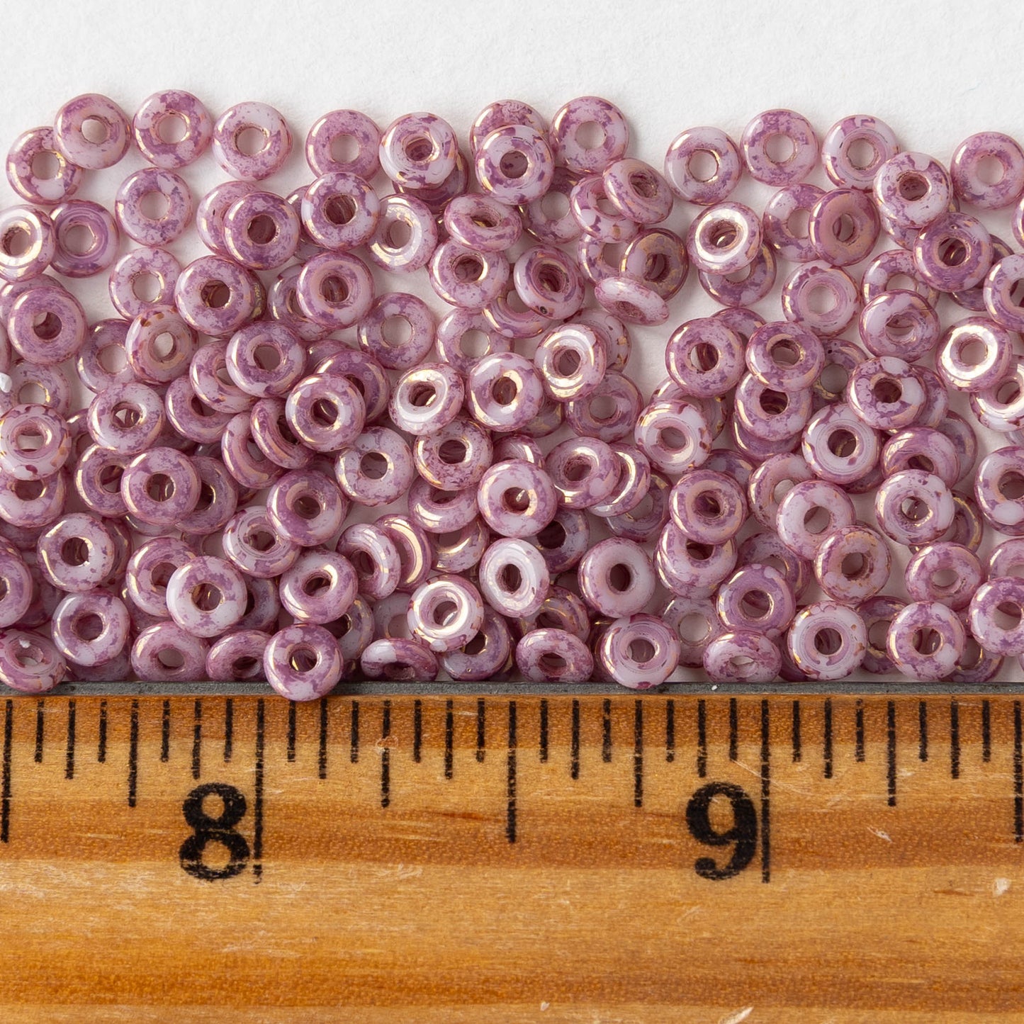 4mm Glass O-Ring Beads - White Pink Luster - 5 grams