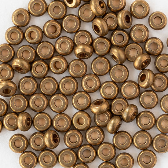 4mm Metal Rondelle Beads - Brass - 4 inches ~35 beads