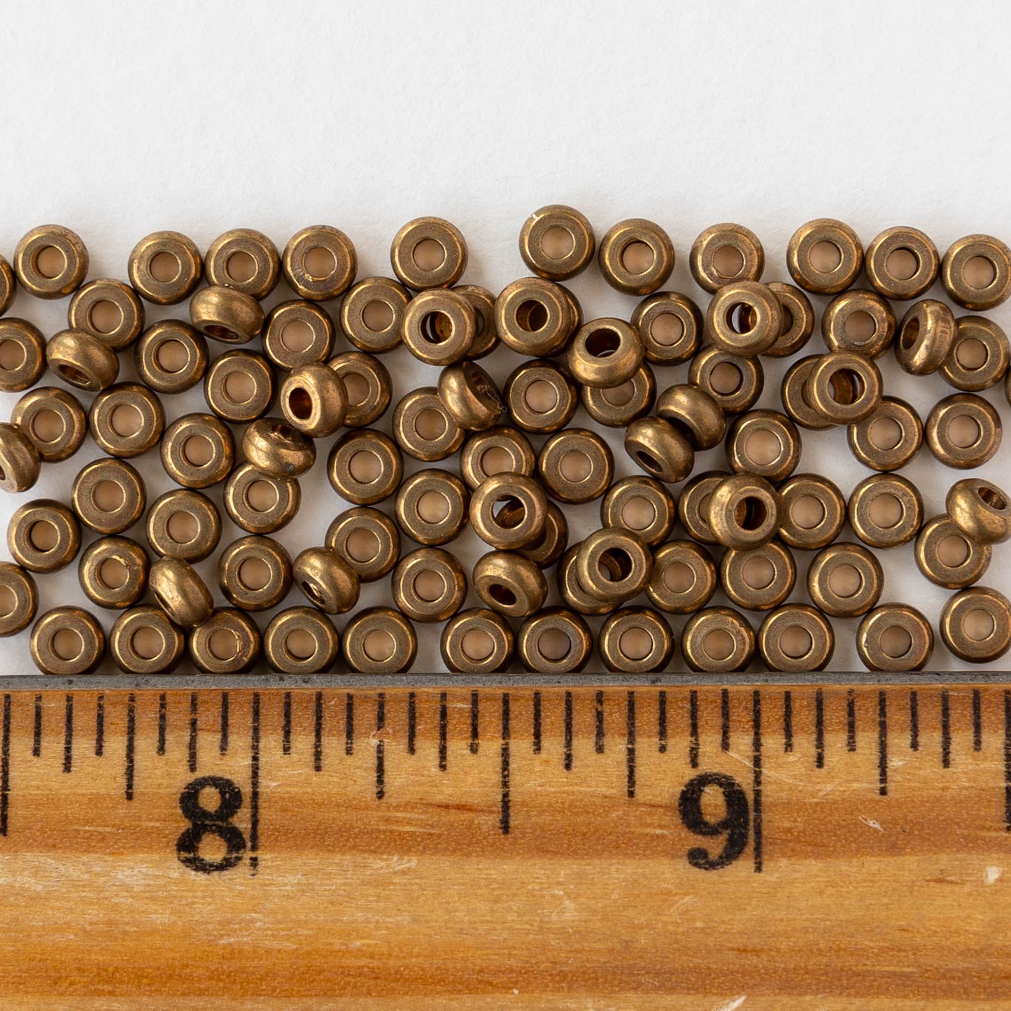 4mm Metal Rondelle Beads - Brass - 4 inches ~35 beads