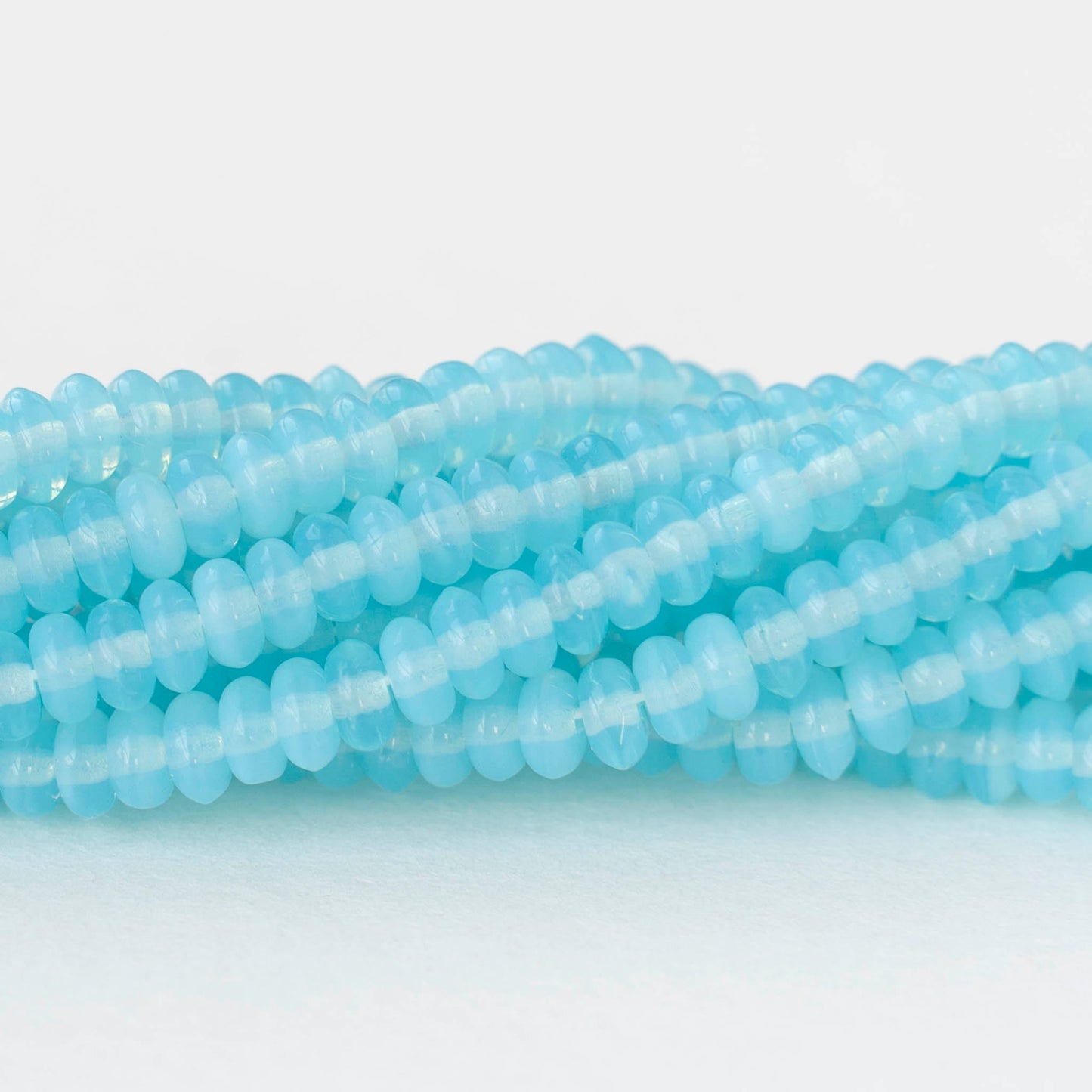 4mm Glass Rondelle Beads - Opaline Aqua - 50 Beads