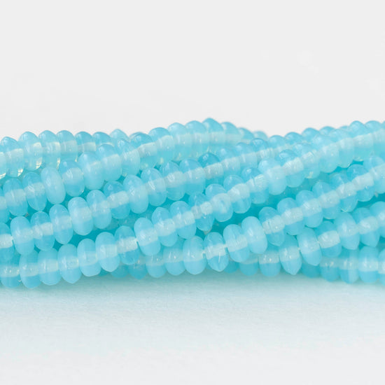 4mm Glass Rondelle Beads - Opaline Aqua - 50 Beads