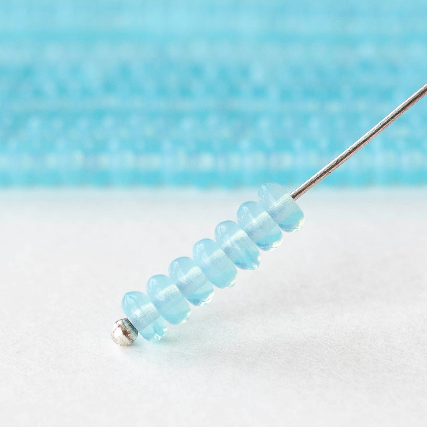 4mm Glass Rondelle Beads - Opaline Aqua - 50 Beads
