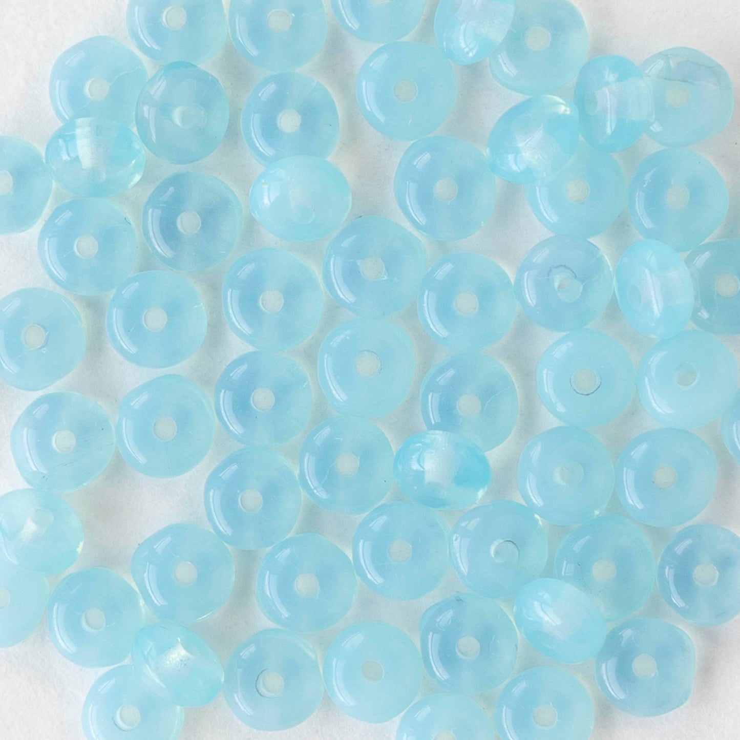 4mm Glass Rondelle Beads - Opaline Aqua - 50 Beads