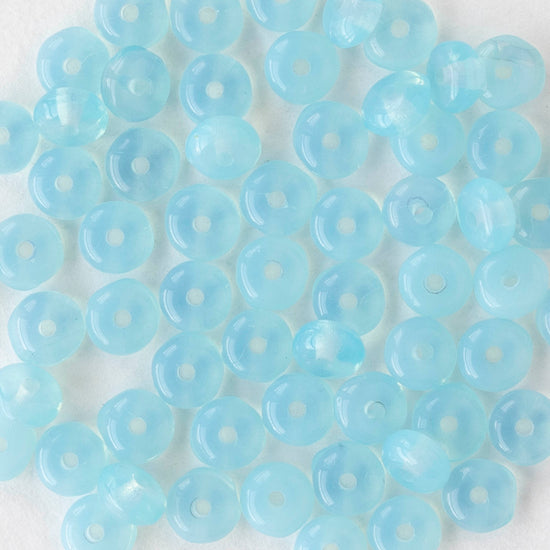 4mm Glass Rondelle Beads - Opaline Aqua - 50 Beads