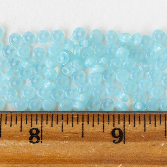 4mm Glass Rondelle Beads - Opaline Aqua - 50 Beads