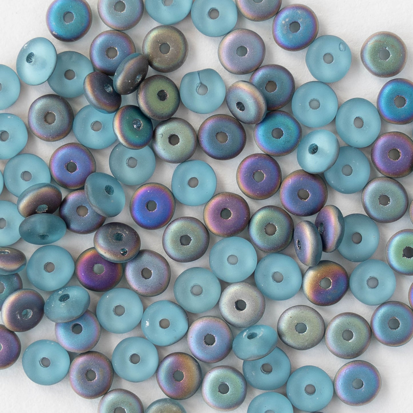 4mm Glass Rondelle Beads - Matte Aqua Vitrail - 100 beads