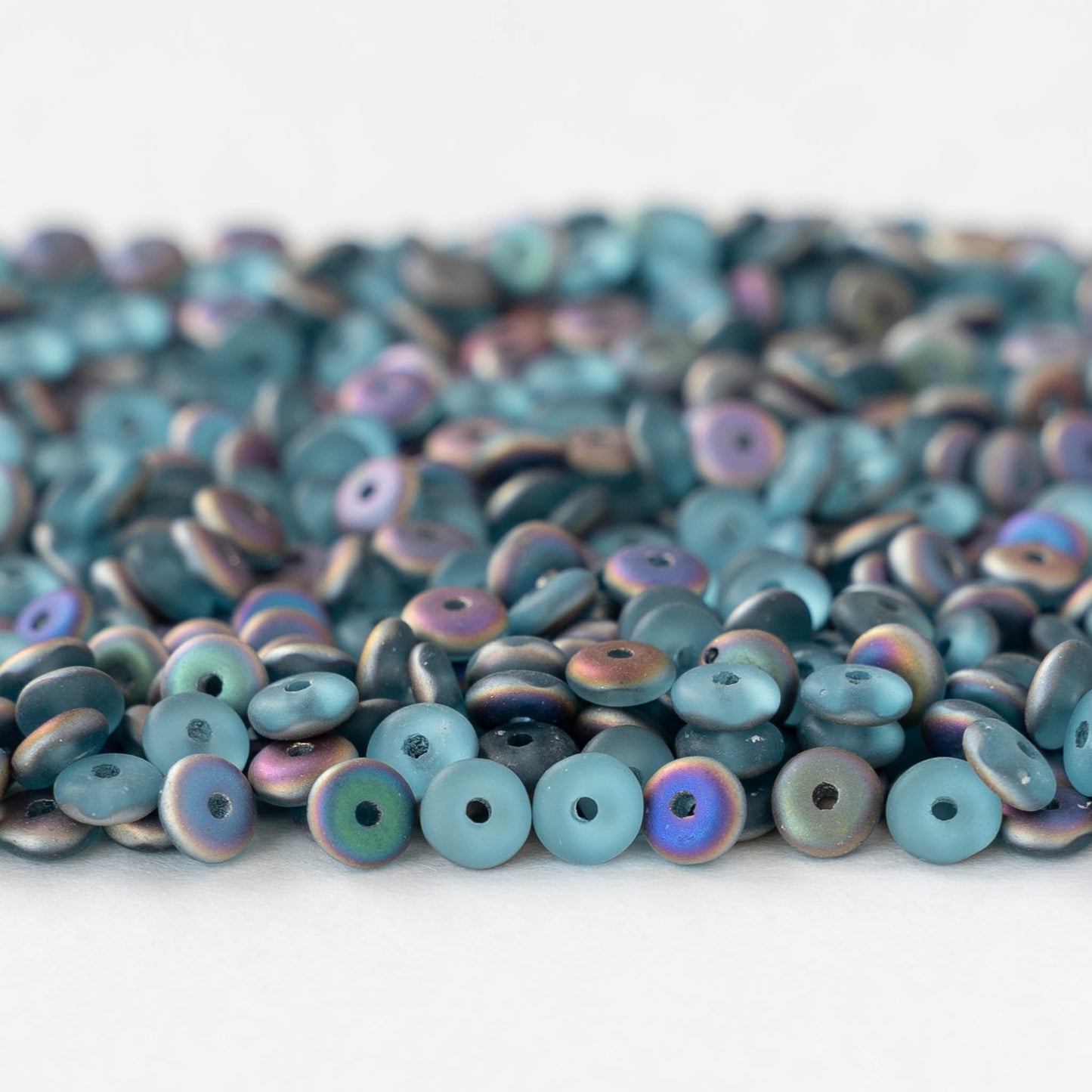 4mm Glass Rondelle Beads - Matte Aqua Vitrail - 100 beads